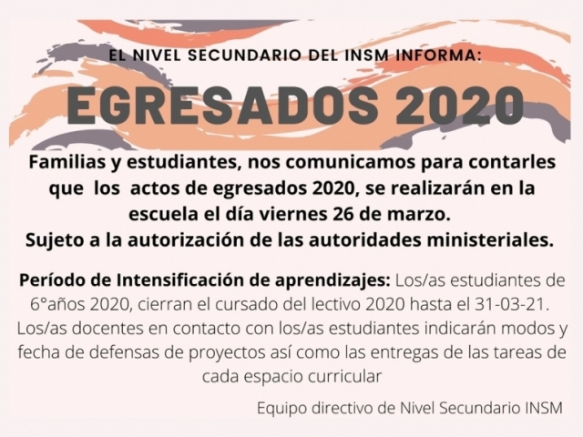 INFORMACIÃ“N EGRESADOS 2020 NIVEL SECUNDARIO