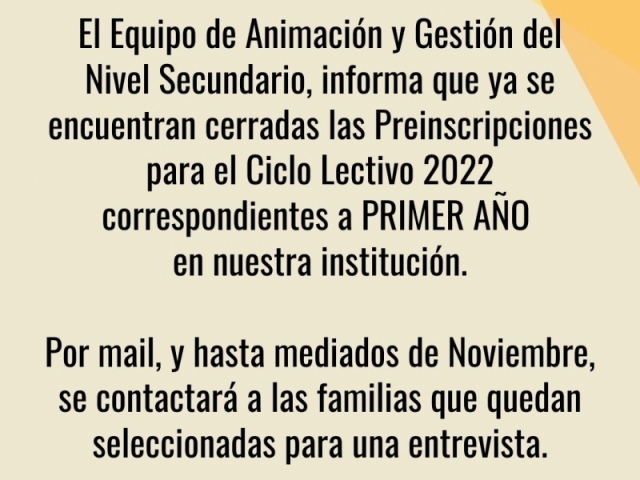 Prenscripciones Ciclo Lectivo 2022 - Primer Año - Nivel Secundario
